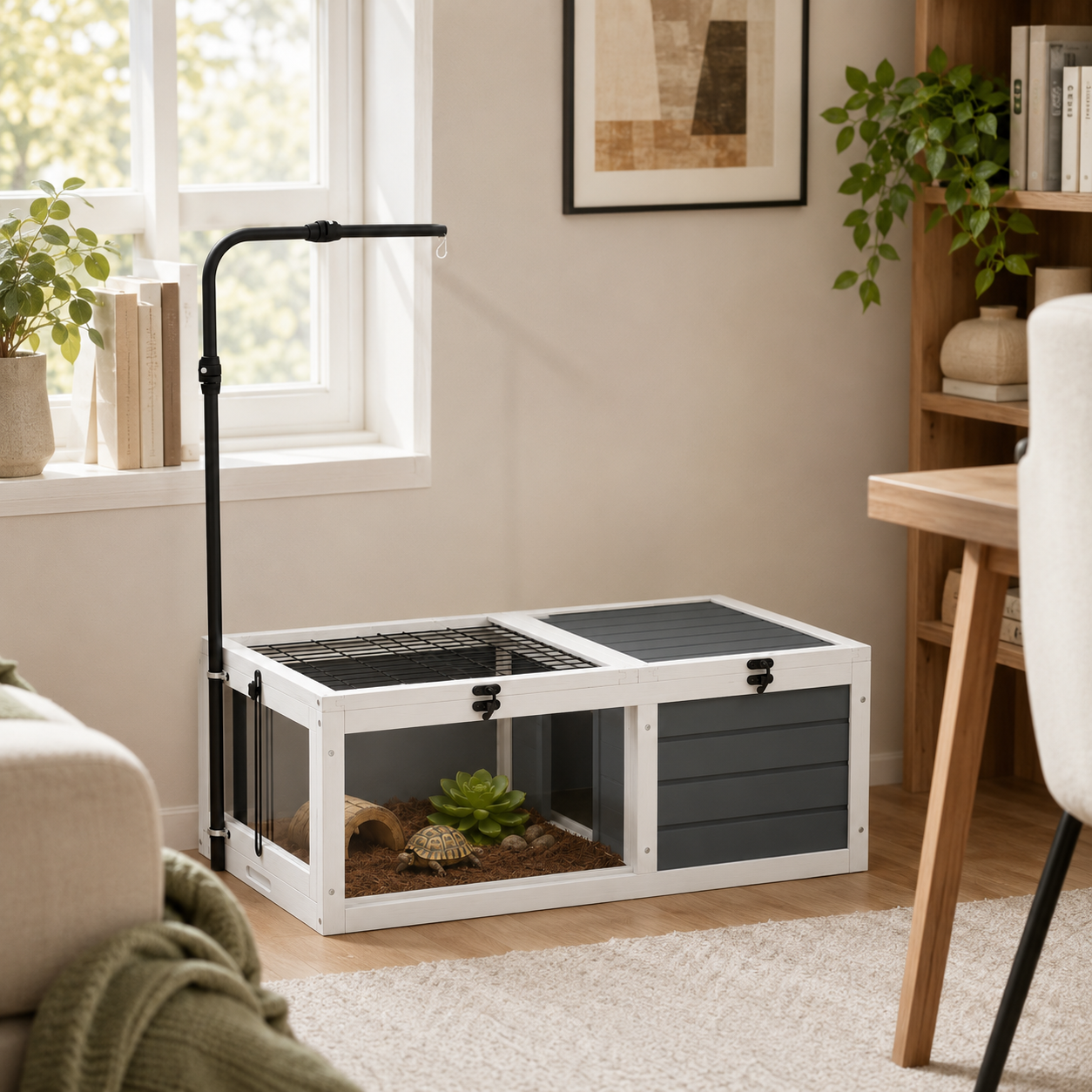 Habitat Tortue Compact 81 cm - Un habitat intérieur propre et discret