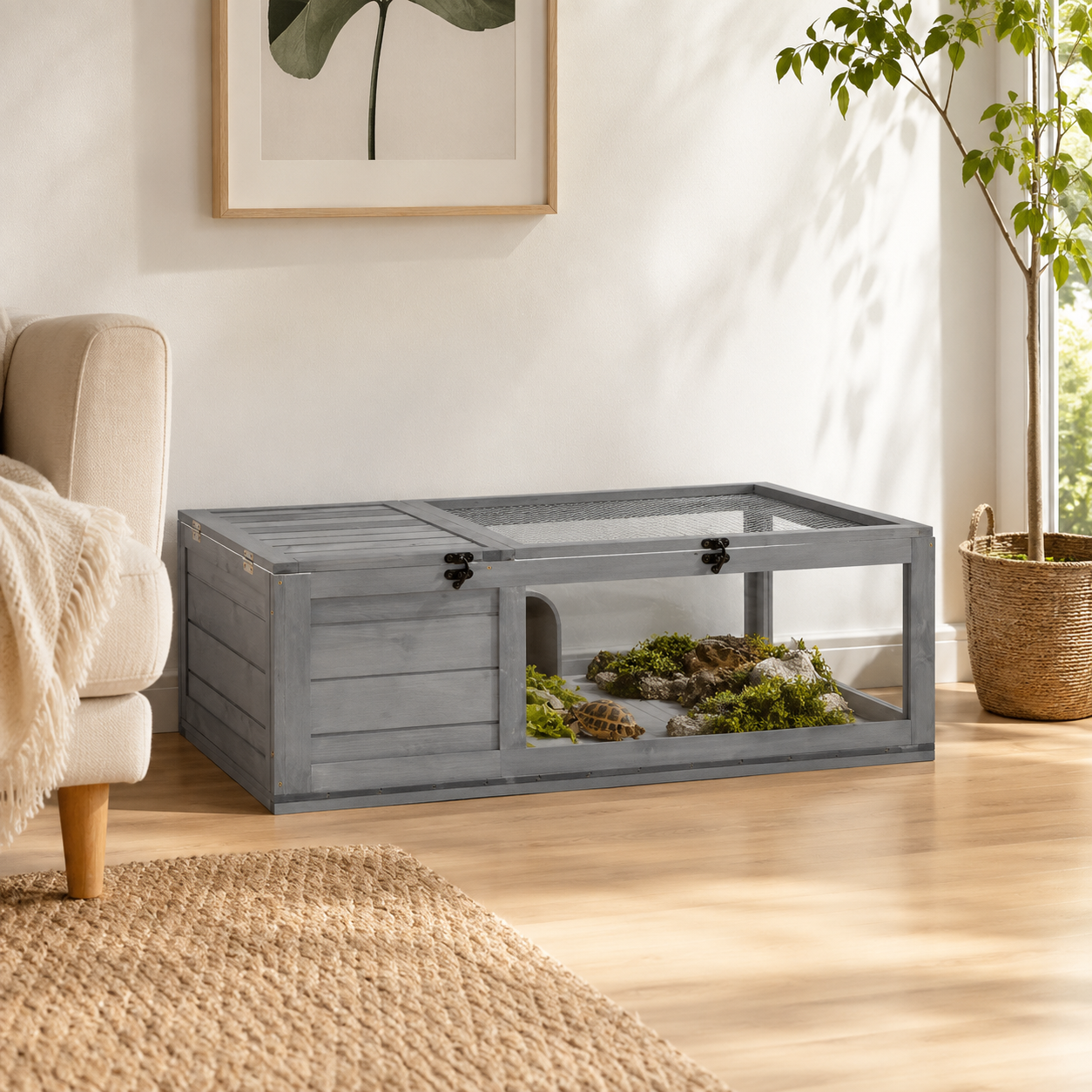 Habitat Tortue Bois 91 cm - Un habitat intérieur propre et discret