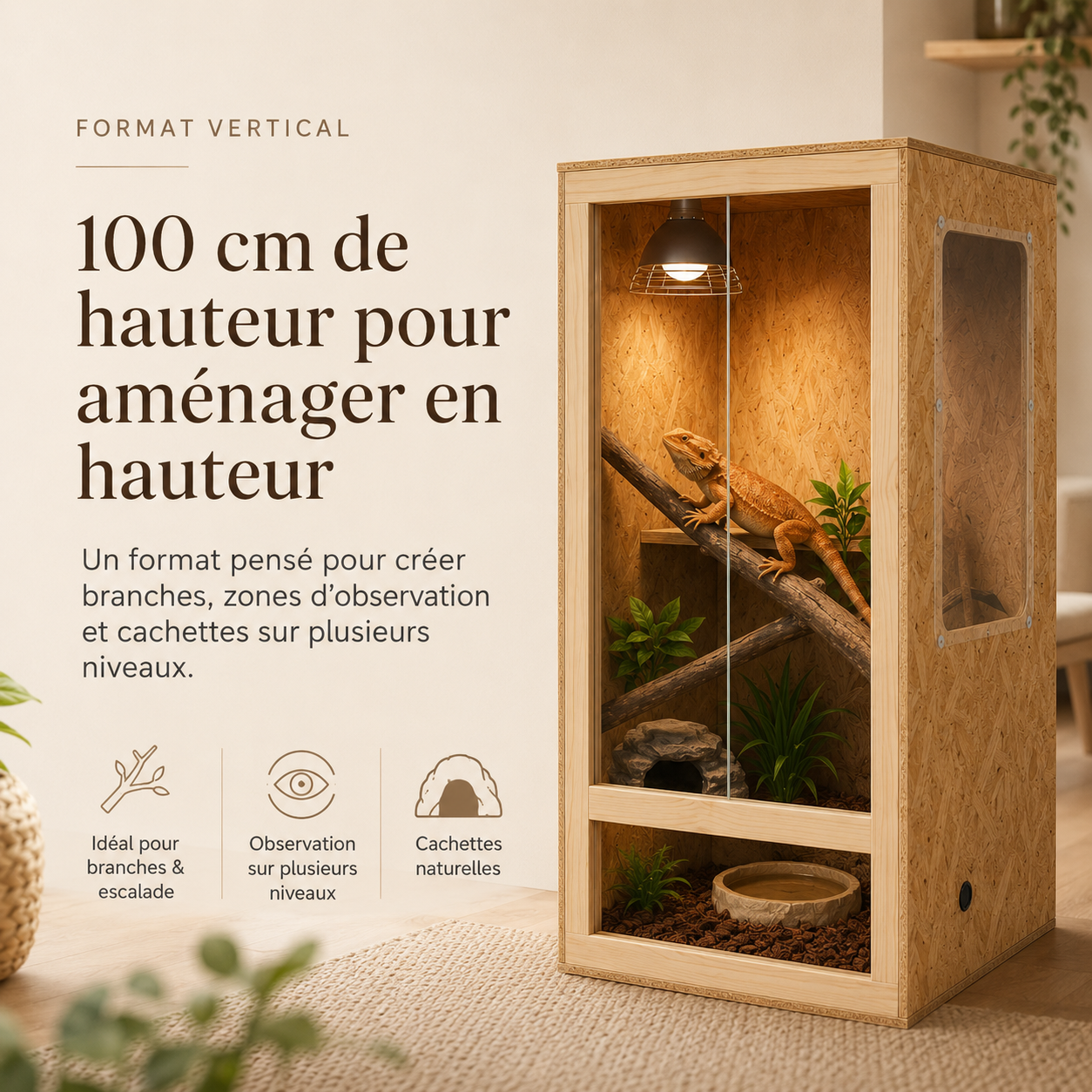 Terrarium Vertical OSB 100 cm - 100 cm de hauteur pour aménager en hauteur