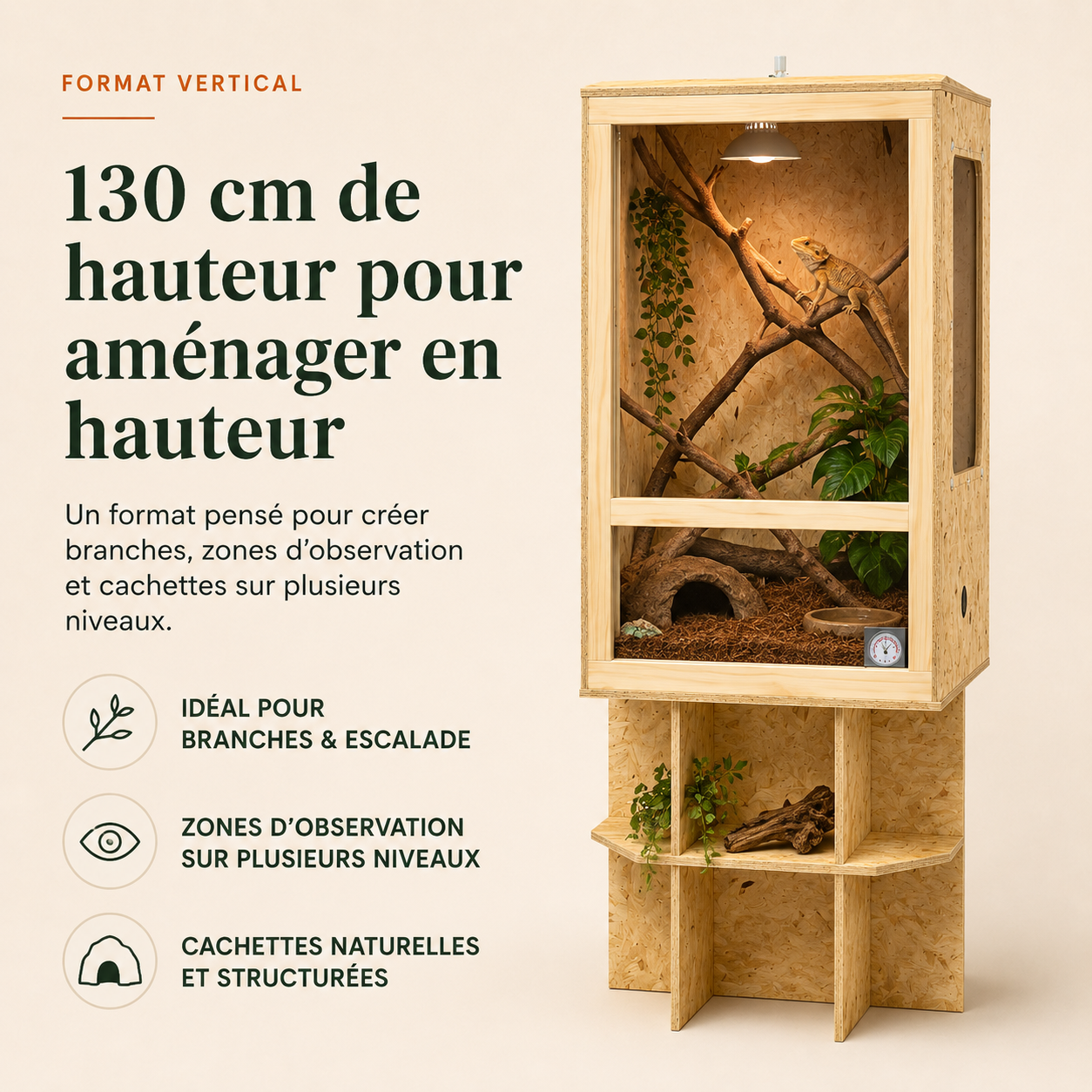 Terrarium Vertical OSB XL 130 cm - 130 cm de hauteur pour aménager en hauteur