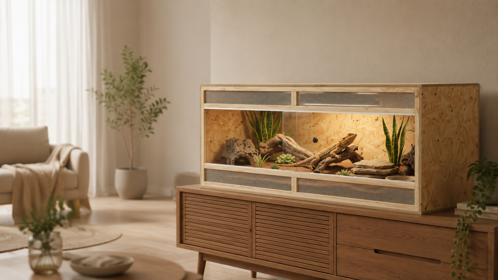 Terrarium aménagé dans un intérieur naturel